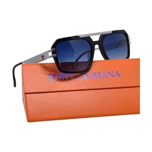 Porta Romana Black and Silver Sunglasses with Blue Lenses